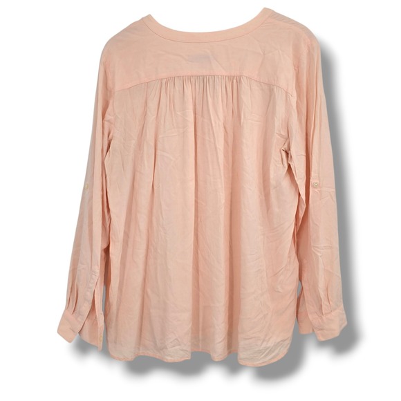 LOFT Womens Peach Rayon Roll Tab Sleeve Button Henley Blouse Top Size XL - Picture 2 of 11